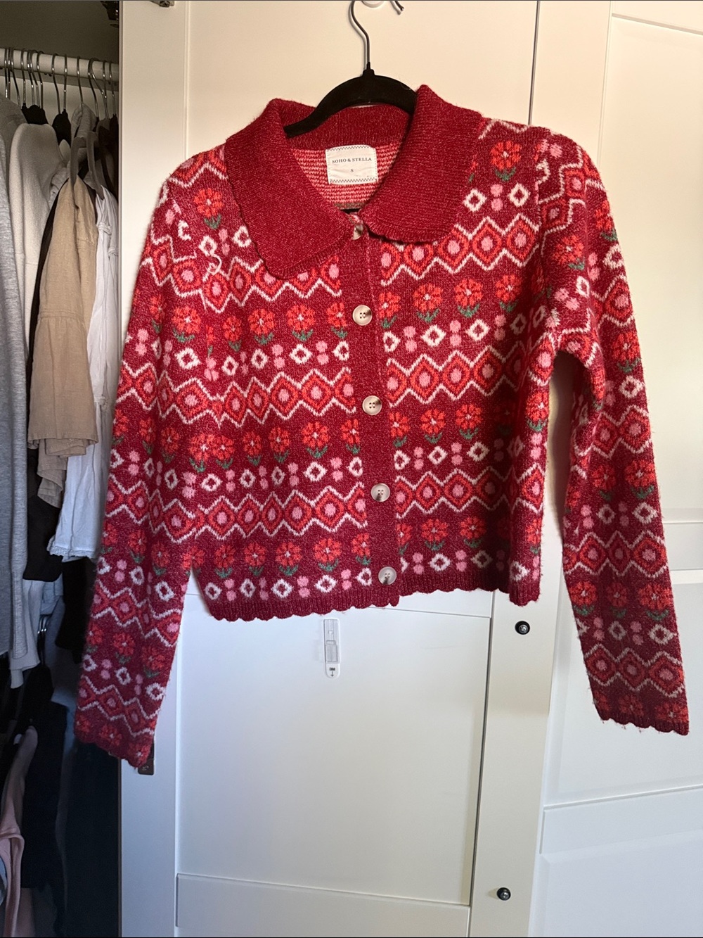 Red Fair Isle Button-Front Cardigan Sweater